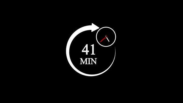 41 Minutes Clock Animation with Circular Arrow Loop and Black Background for Time Management and Deadlines.Animation video timer icon with 41 min.timer 41 minutes countdown icon.with video animation.