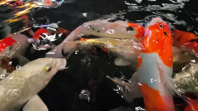 animal, aquatic plants, benigoi, black, carp, china, clear water, cyprinus carpio, decoration, feng shui, fish, fountain, freshwater, garden pond, ginrin, gold, holidays, japan, kohaku, koi bliitar