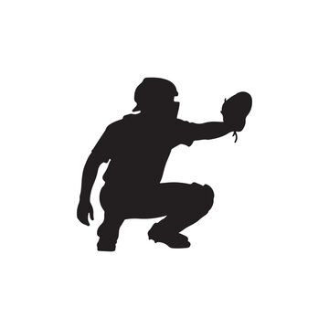 Baseball catcher silhouette vector illustration design on white background.