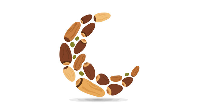 Assorted coffee beans arranged in a crescent moon shape on a neutral background
