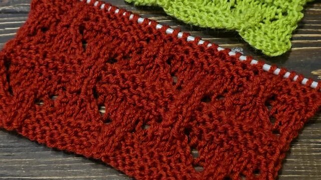 Colorful knitted fabric suitable for home decor, fashion or textile. pattern. Copy space