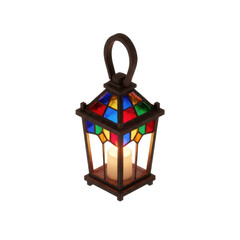 Vintage Stained Glass Lantern with Candle Light