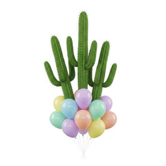Green Cactus with a Bunch of Colorful Balloons