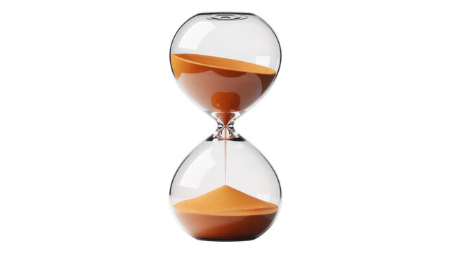 Glass Hourglass with Sand timer clock isolated on a transparent background