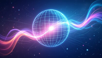 Obraz premium Wireframe Globe with Energy Waves