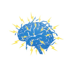 Blue Brain with Yellow Lightning Bolts Radiating
