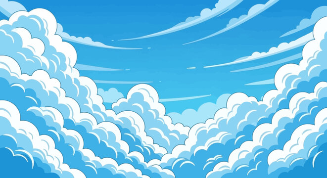Dynamic Blue Sky with Fluffy Cumulus Clouds and Wispy Stratus Formations