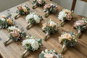 Fototapeta premium Bouquet Centerpieces, DIY Wedding Flower Decorations, Table Setting with Pink, Yellow and White Flowers