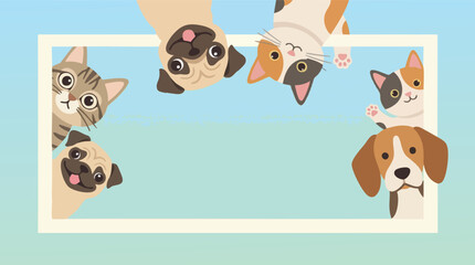 Obraz premium Collection of Cartoon Dogs and Cats Faces.