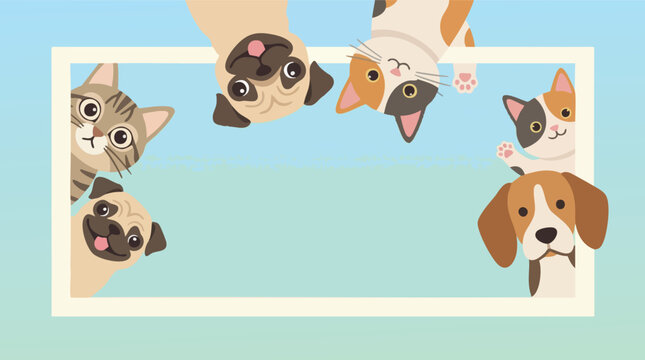 Collection of Cartoon Dogs and Cats Faces.
