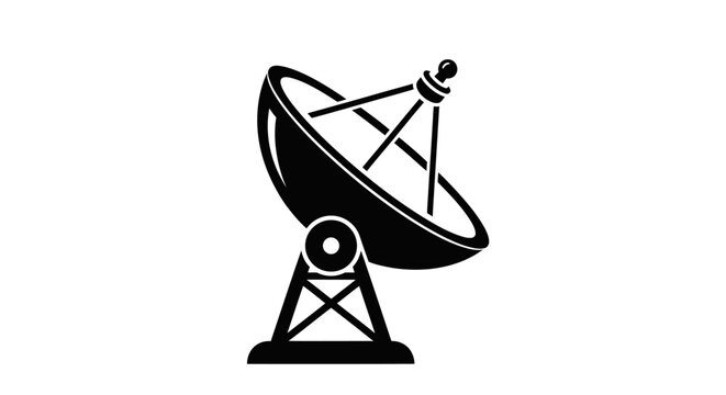 Black Silhouette of a Satellite Dish Antenna on a Support Structure.