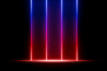 White vertical light curtain composition. Multiple glowing columns descending from top, scattered light dots, soft circular bokeh, dark backdrop, luminous haze atmosphere, abstract stage illumination.