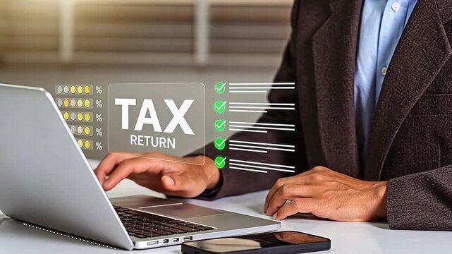 Man working on tax return