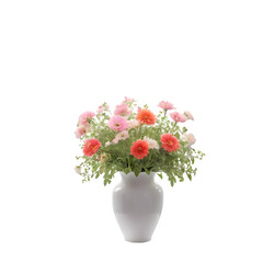 Obraz premium White Vase with Pink and Orange Flower Bouquet