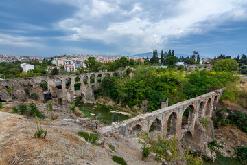 The Kizilcullu Aqueducts view in Izmir City of Turkey