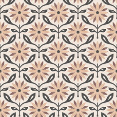 Fototapeta premium Vintage Retro 70s Modern Geometric Floral seamless pattern. design, for fabric, wrapping, textile, wallpaper. Vector Illustration
