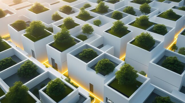 Sustainable smart city grid with green buildings and solar energy urban planning