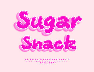 Fototapeta premium Vector Pink badge Sugar Snack. Creative 3D Font. Cute Handwritten set of Alphabet Letters and Numbers