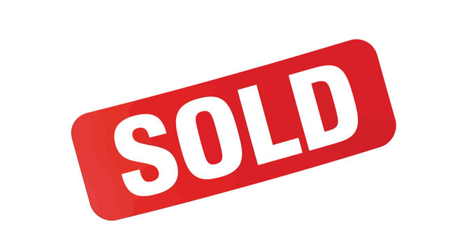 Prominent bright red rectangle sticker displaying the word sold in large white capital letters