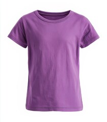 Purple plain short sleeve t-shirt on white background. Simple casual clothing item for fashion design, mockup, or e-commerce product display.