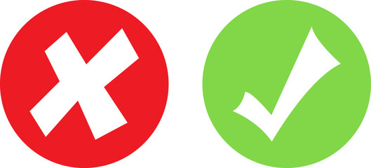 Fototapeta premium Red circle with white X and green circle with white checkmark