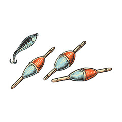 Classic Fishing Floats and Lure Colored Vector Illustration © Lakulikill 