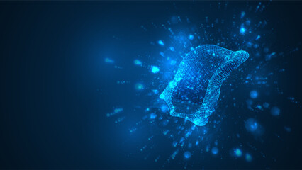 Naklejka premium An abstract 3D object on a blue background with bright highlights.