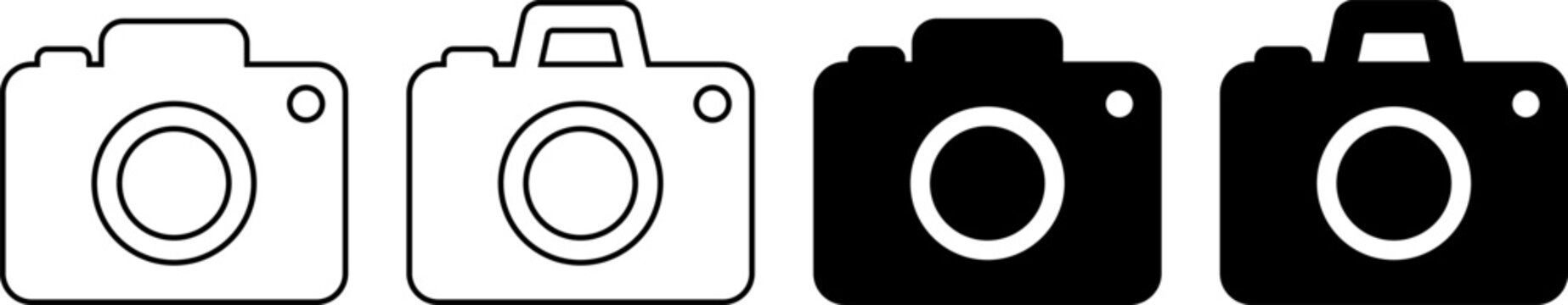 Set of four different camera icons in black and white