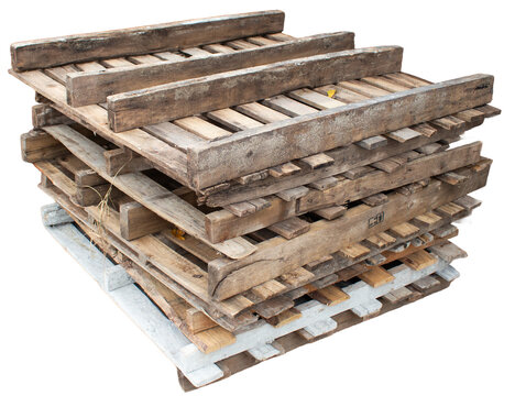 Stack Of Weathered Wooden Shipping Pallets Used For Warehouse Logistics Storage Supply