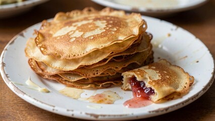 Fluffy crepes with Jam and Syrup