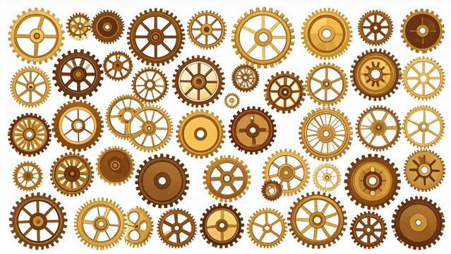 Vintage Metal Gears Collection &ndash; Brass, Bronze and Gold Cogwheels Vector Set