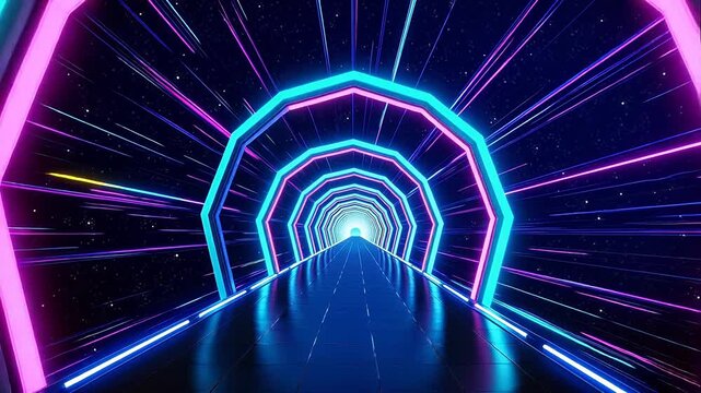Futuristic neon tunnel corridor