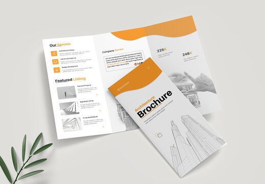 Minimal Orange and White Architecture Company Tri-fold Brochure Design Layout
