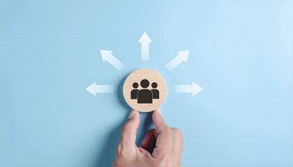 Audience Concept with Hand Holding Customer Icon on Blue Background