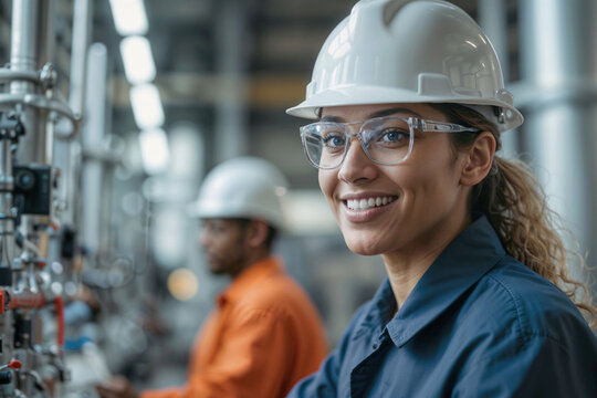 Portrait of Happy Black Industrial chemists researching new compounds, engineers optimizing processes, and teamwork in a petrochemical plant