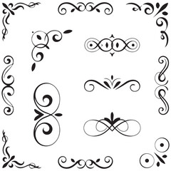 Set of black and white elegant ornamental dividers and page rules eps 10