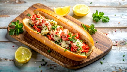 Lobster Roll on Wooden Table