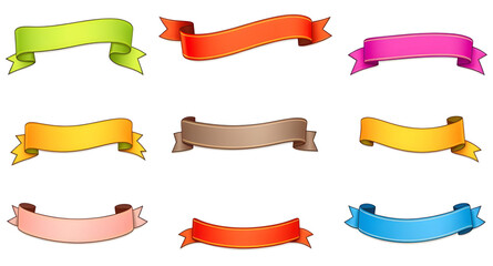 Obraz premium ribbons, colorful, vector, set, banner, decorative, festive, celebration, party, gift, bow, wrapping, curve, wave, stripe, stream, curl, twist, graphic, design, illustration, flat, modern, bright, vib