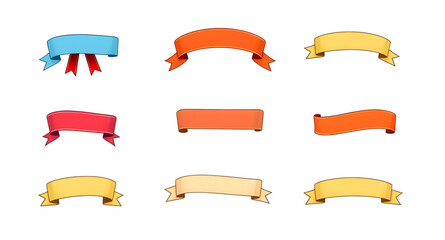 ribbons, colorful, vector, set, banner, decoration, festive, celebration, party, gift, wrapping, bow, curve, wave, stripe, stream, curl, twist, graphic, design, illustration, flat, modern, bright, vib