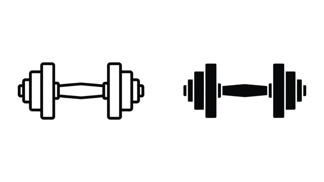 Simple dumbbell icon in black and white