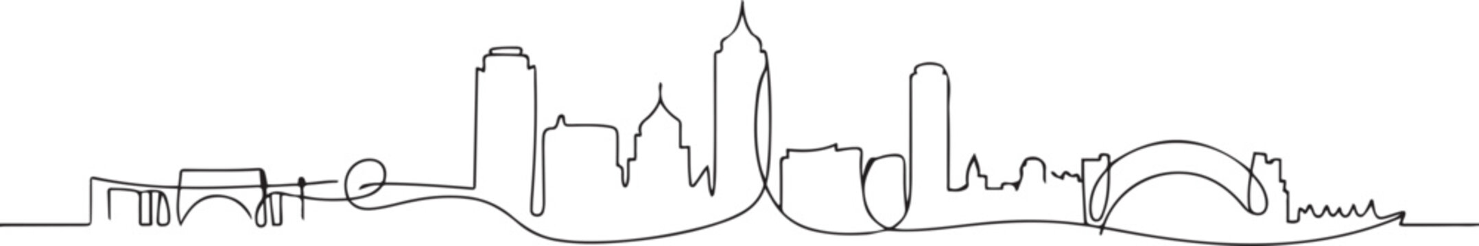 Single continuous line drawing of Cedar Rapids skyline, Iowa. Famous city scraper landscape. World travel home wall decor art poster print concept. one line Icon drawing