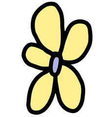 Naklejka premium Hand drawn yellow flower for nature, garden, tree, plants, blossom, blooming, park, picnic, home yard, sticker, cartoon, floral print, decoration, patch, brooch, pin, tattoo, icon, fabric print 