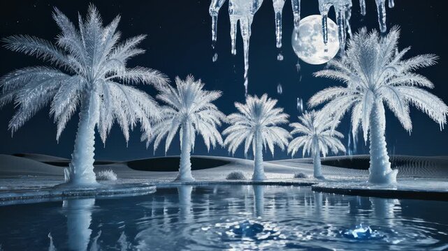 Frozen Palm Trees and Icicles Under a Full Moon
