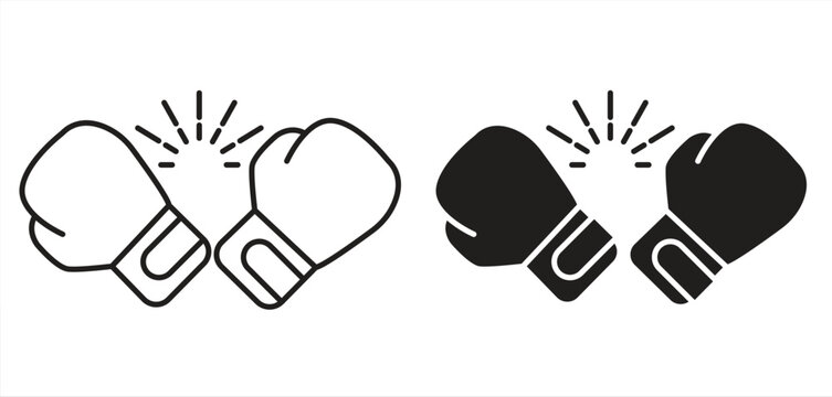 A pair of boxing gloves icon, a martial arts symbol. Suitable for websites, logos, apps, templates, and UI designs. EPS10 on a white background.

