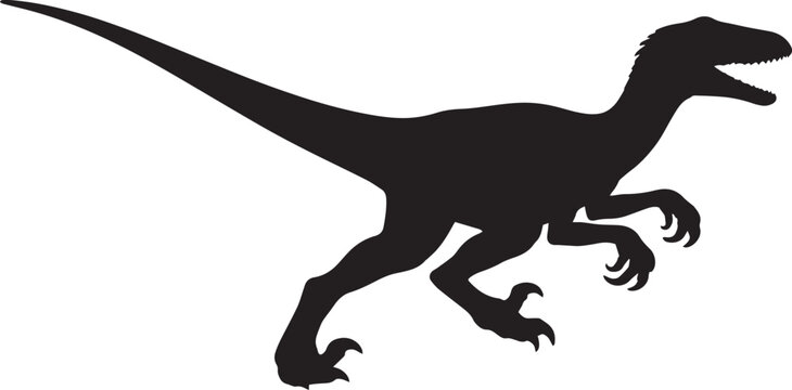 Black silhouette of a raptor dinosaur.