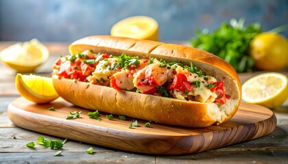 Lobster Roll on Wooden Table