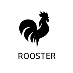 Obraz premium Minimalist vector logo of a black rooster silhouette. Clean, modern mascot design ideal for organic farms, restaurants, breakfast cafes, and poultry industry branding