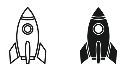 Simple black and white rocket ship icons © JahidulStockbd