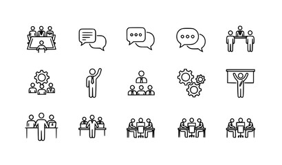 Fototapeta premium Business Teamwork & Human Resources Thin Line Icon Set