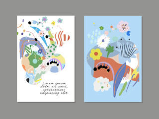 Floral Abstract Posters. Design for social media, cards, posters